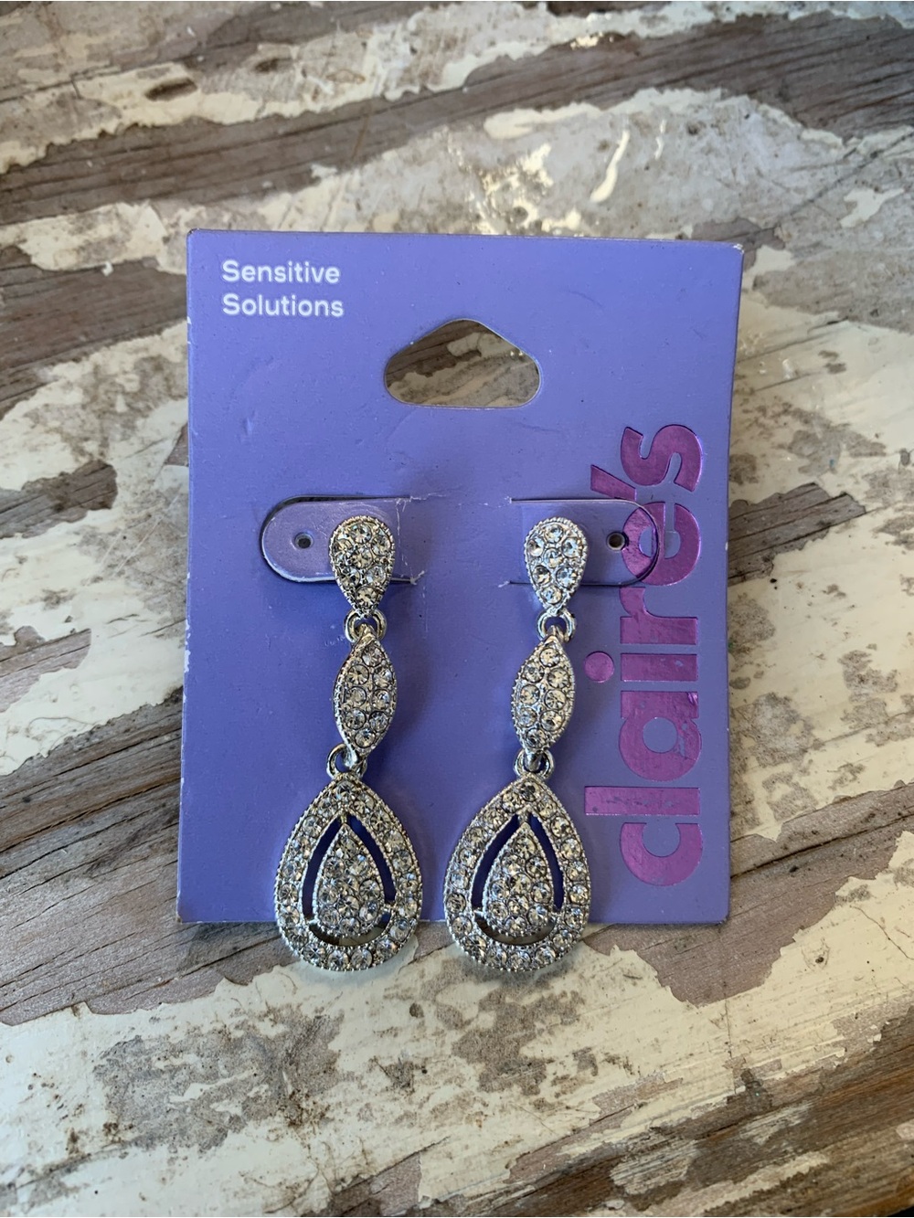 New. Sparkling Teardrop Dangle Earrings - Silver